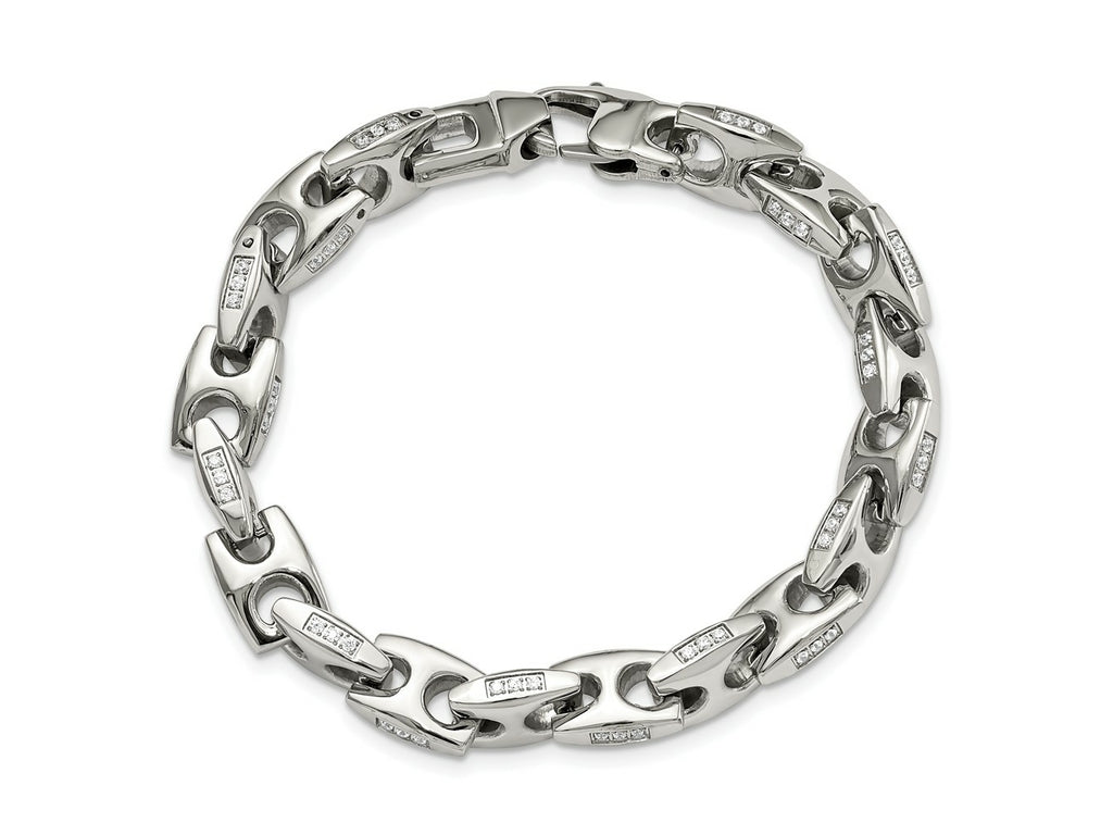 FJC Finejewelers Stainless Steel Link Polished with CZ 9in Bracelet 9 Inches x 9.57 mm