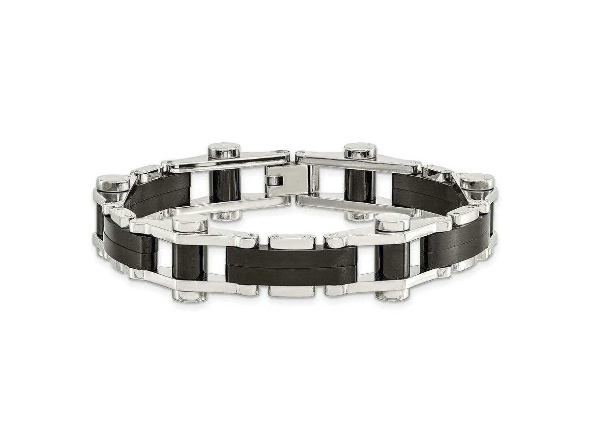 FJC Finejewelers Stainless Steel Link Polished Black IP-plated 8in Bracelet 8 Inches x 14.17 mm