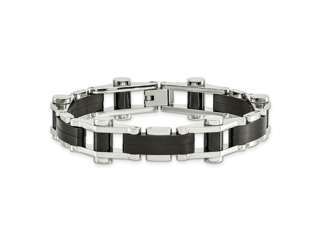 FJC Finejewelers Stainless Steel Link Polished Black IP-plated 8in Bracelet 8 Inches x 14.17 mm