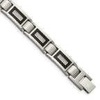 FJC Finejewelers Stainless Steel Link Brushed and with CZ Black Carbon Fiber Inlay Bracelet 8.75 Inches x 10.88 mm