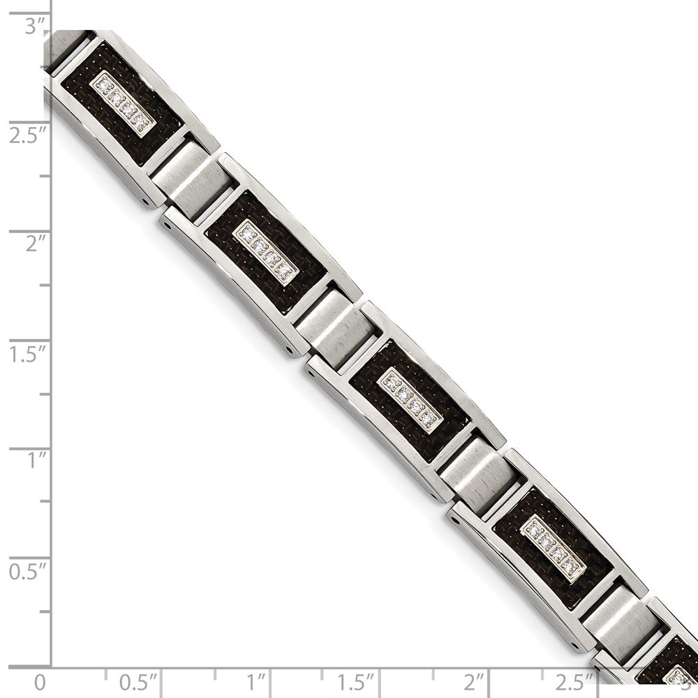 FJC Finejewelers Stainless Steel Link Brushed and with CZ Black Carbon Fiber Inlay Bracelet 8.75 Inches x 10.88 mm