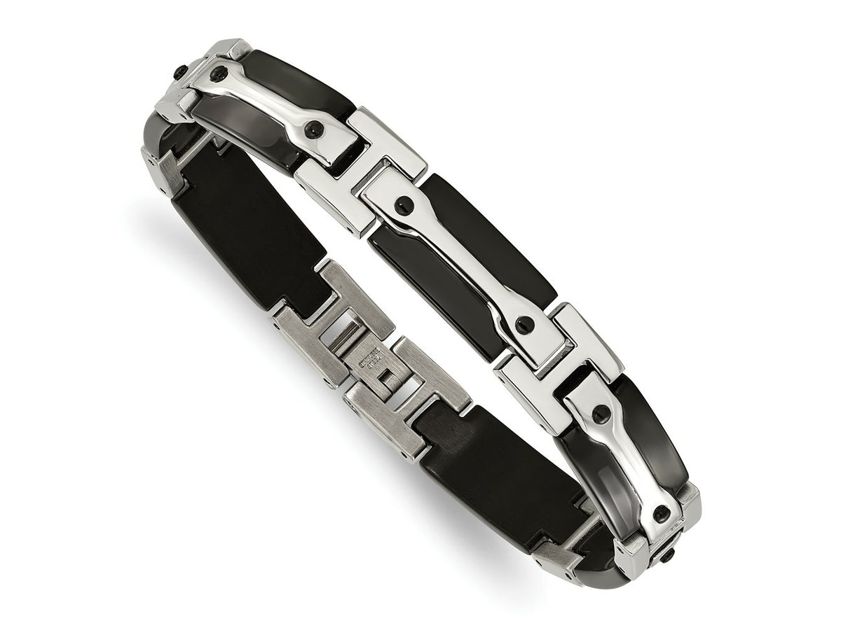 FJC Finejewelers Stainless Steel Link Polished Black IP-plated Bracelet 9 Inches x 10.98 mm