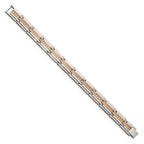 FJC Finejewelers Stainless Steel Link and Textured Rose IP-plated Bracelet 8.5 Inches x 12.16 mm