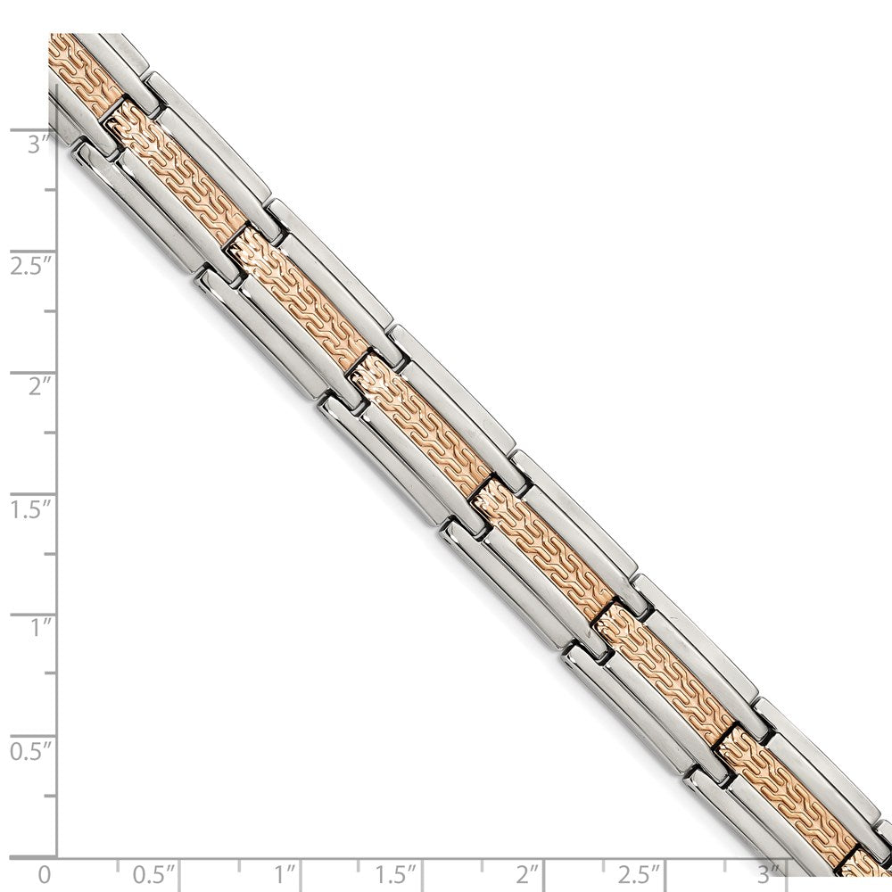 FJC Finejewelers Stainless Steel Link and Textured Rose IP-plated Bracelet 8.5 Inches x 12.16 mm