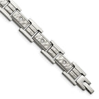 FJC Finejewelers Stainless Steel Link Brushed and Hammered with CZ Bracelet 8.5 Inches x 12.05 mm