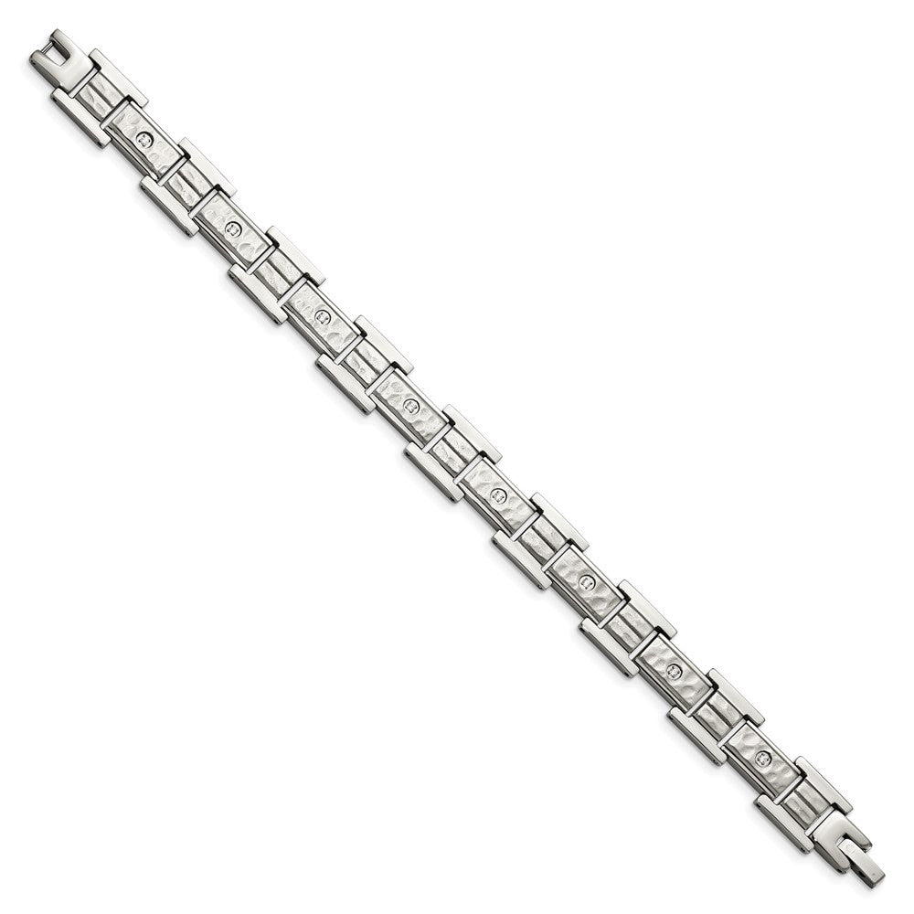 FJC Finejewelers Stainless Steel Link Brushed and Hammered with CZ Bracelet 8.5 Inches x 12.05 mm