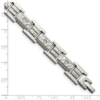 FJC Finejewelers Stainless Steel Link Brushed and Hammered with CZ Bracelet 8.5 Inches x 12.05 mm