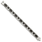 FJC Finejewelers Stainless Steel Link with Black Carbon Fiber Inlay Bracelet 8.75 Inches x 13.92 mm