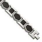 FJC Finejewelers Stainless Steel Link with Black Carbon Fiber Inlay Bracelet 8.75 Inches x 13.92 mm