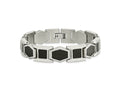 FJC Finejewelers Stainless Steel Link with Black Carbon Fiber Inlay Bracelet 8.75 Inches x 13.92 mm