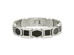FJC Finejewelers Stainless Steel Link with Black Carbon Fiber Inlay Bracelet 8.75 Inches x 13.92 mm