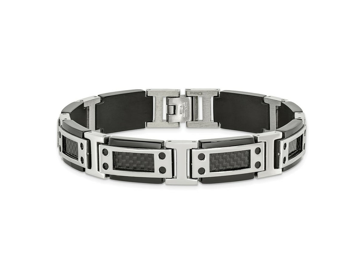 FJC Finejewelers Stainless Steel Link Black IP-plated with Carbon Fiber Inlay Bracelet 8.5 Inches x 12.07 mm