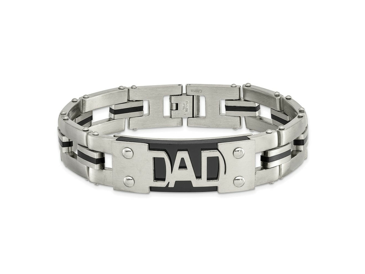FJC Finejewelers Stainless Steel Link 9in Brushed and Black IP-plated DAD Bracelet 9 Inches x 16.29 mm