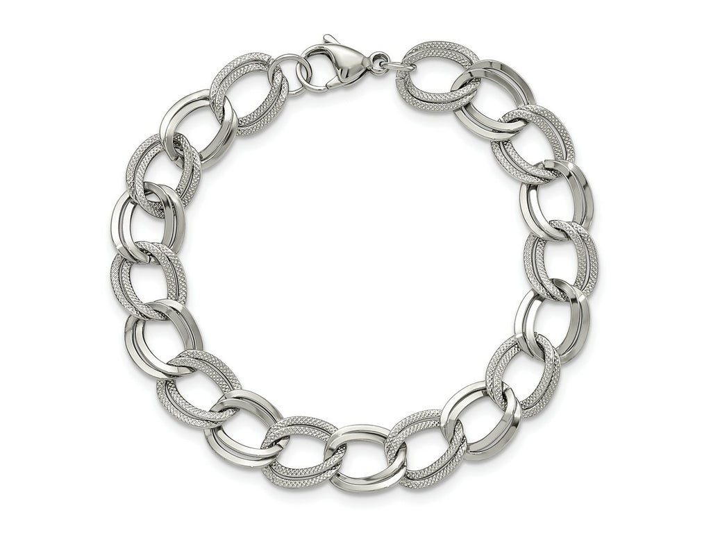 FJC Finejewelers Stainless Steel Curb Polished and Textured Link Bracelet 8 Inches x 11.44 mm