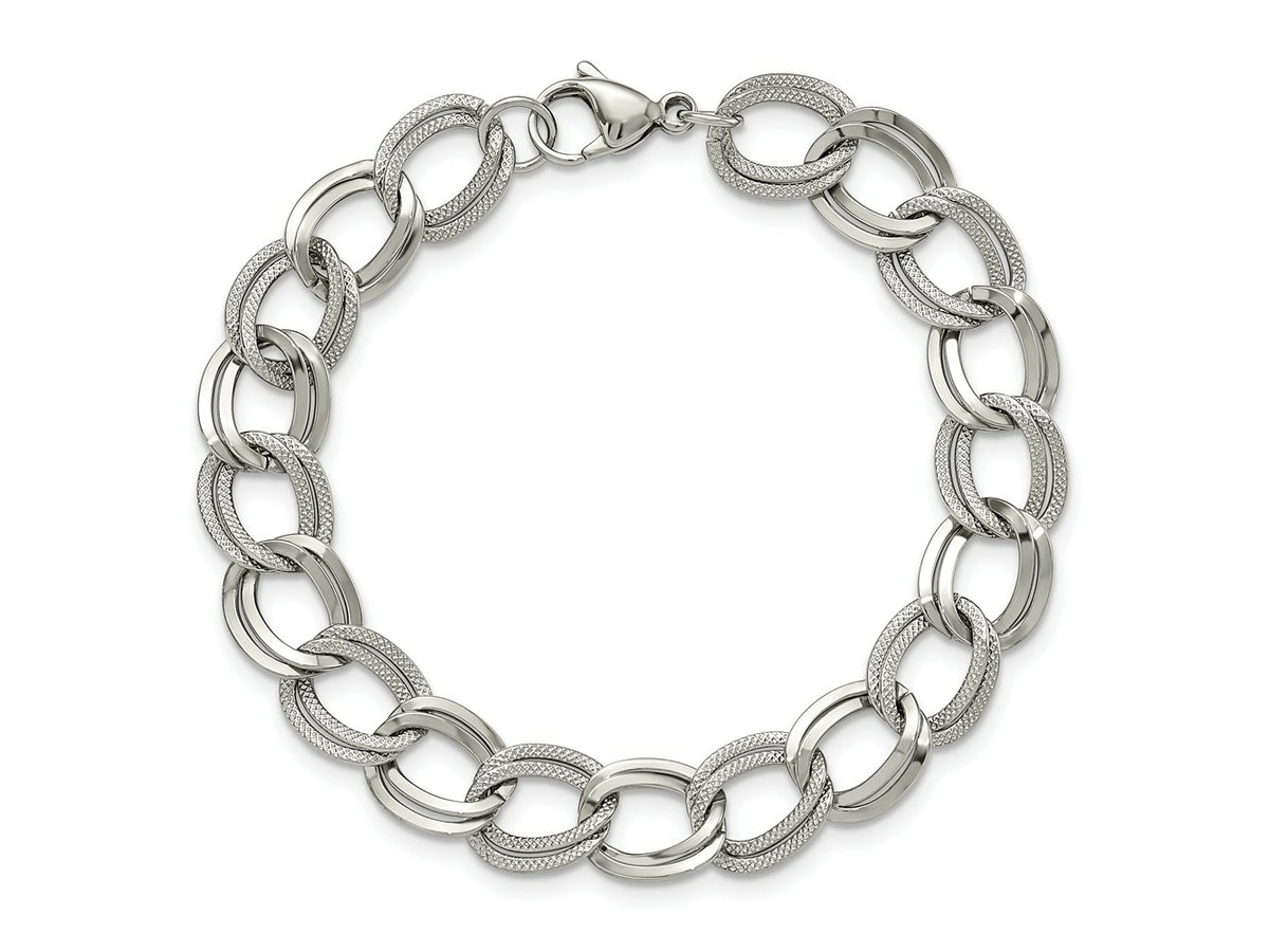 FJC Finejewelers Stainless Steel Curb Polished and Textured Link Bracelet 8 Inches x 11.44 mm