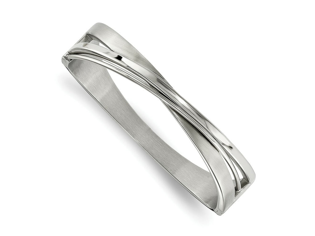 FJC Finejewelers Stainless Steel Brushed and Polished Twisted Hinged Bangle 6.75 Inches