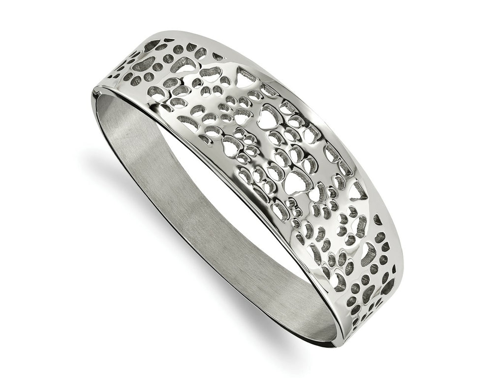FJC Finejewelers Stainless Steel Polished Paw Print Cut-out Hinged Bangle 7.25 Inches x 22 mm