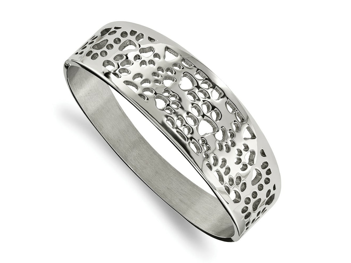 FJC Finejewelers Stainless Steel Polished Paw Print Cut-out Hinged Bangle 7.25 Inches x 22 mm