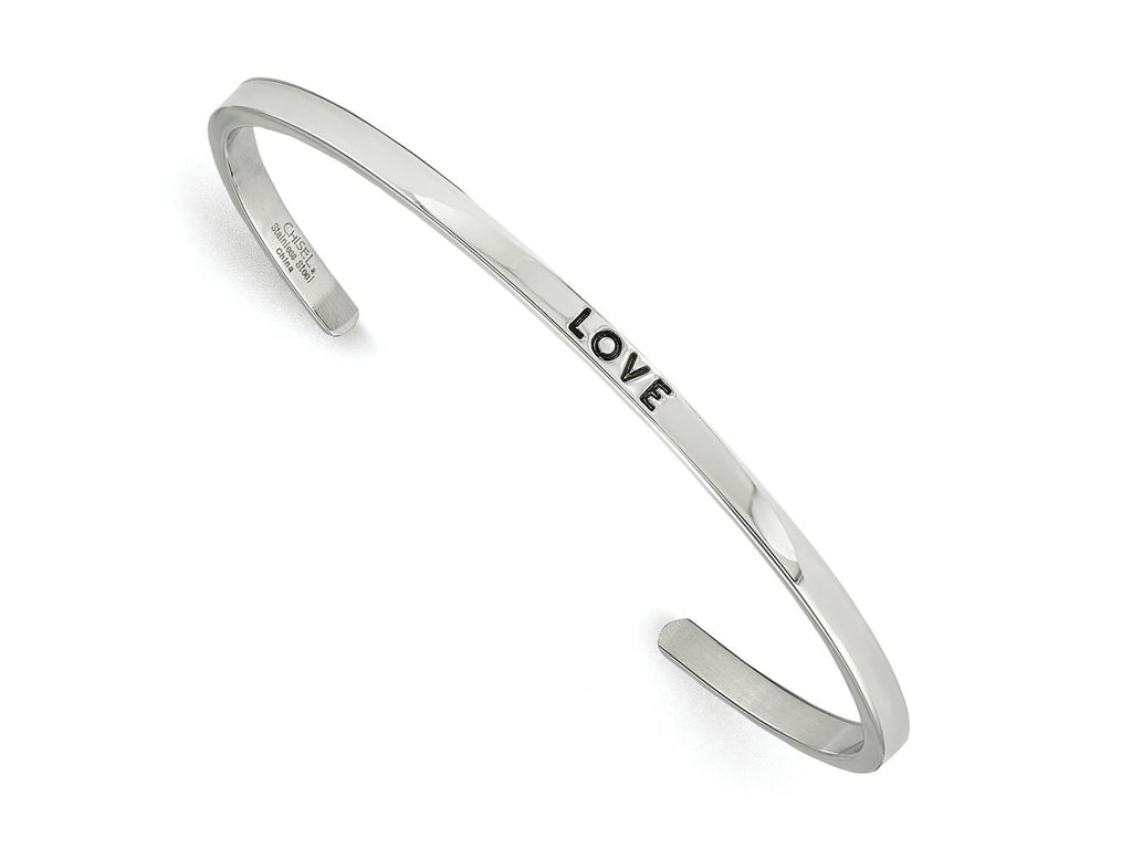 FJC Finejewelers Stainless Steel Enameled Polished Love with Crystal Cuff Bangle 6.75 Inches x 3 mm