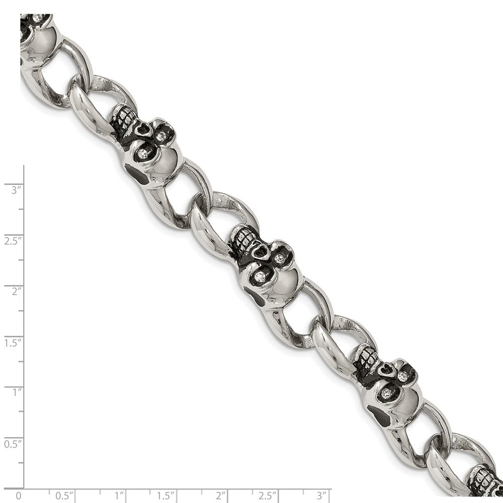 FJC Finejewelers Stainless Steel Fancy Antiqued and with CZ Skulls 9in Bracelet 9 Inches x 12.51 mm