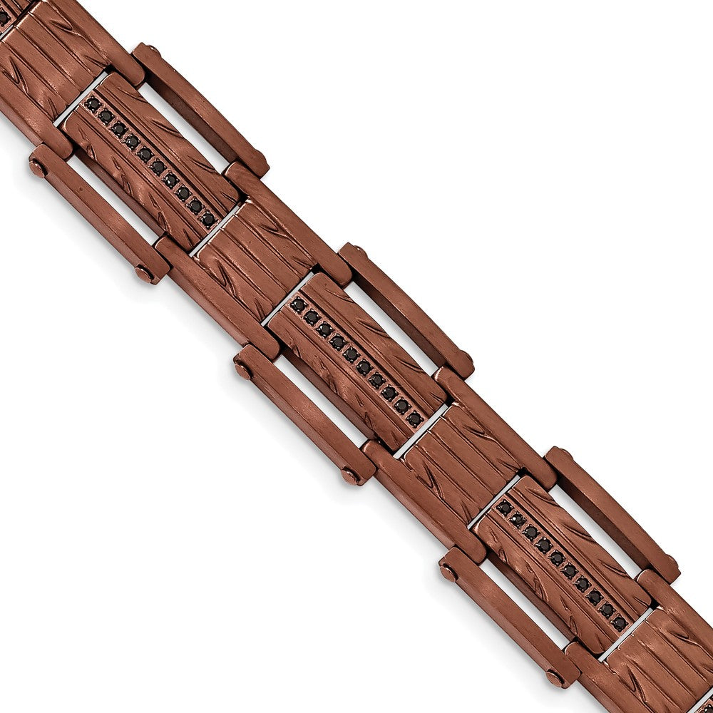 FJC Finejewelers Stainless Steel Link Brushed and Textured Brown IP with Black CZ Bracelet 8.25 Inches x 15.8 mm