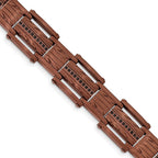 FJC Finejewelers Stainless Steel Link Brushed and Textured Brown IP with Black CZ Bracelet 8.25 Inches x 15.8 mm