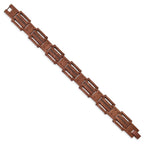 FJC Finejewelers Stainless Steel Link Brushed and Textured Brown IP with Black CZ Bracelet 8.25 Inches x 15.8 mm