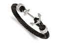 FJC Finejewelers Stainless Steel Cord, Leather and Rubber Black Braided Leather Anchor 8.5in Bracelet 8.5 Inches x 6.5 m