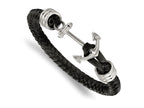 FJC Finejewelers Stainless Steel Cord, Leather and Rubber Black Braided Leather Anchor 8.5in Bracelet 8.5 Inches x 6.5 m