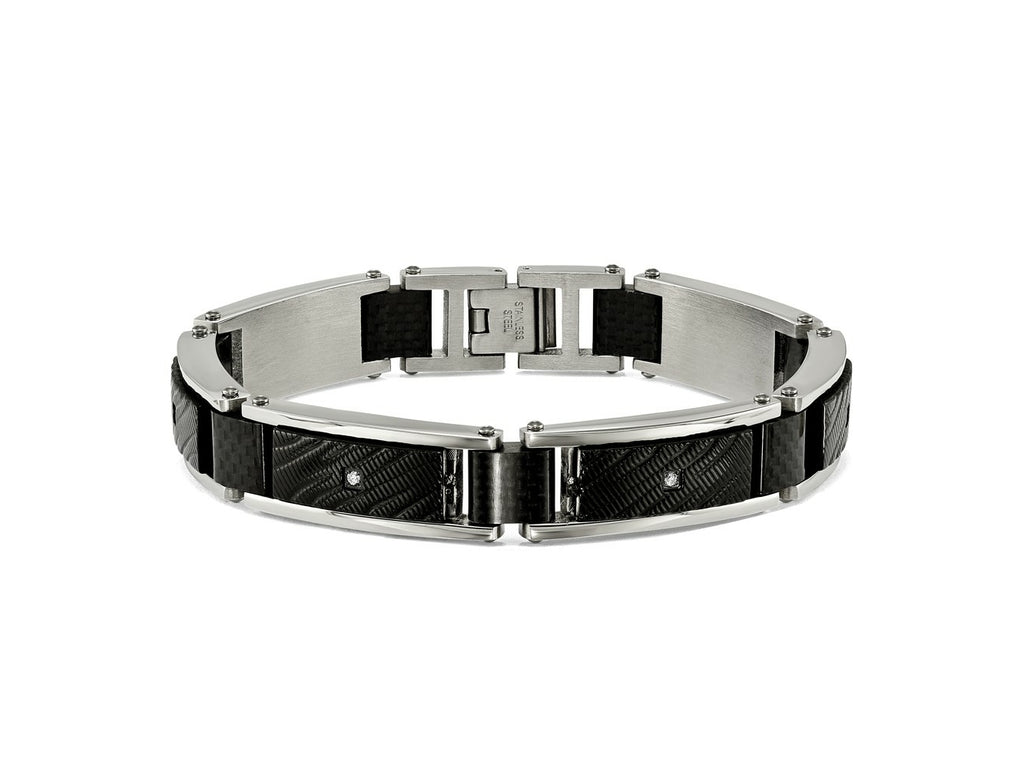 FJC Finejewelers Stainless Steel Link Blk IP with CZ Black Carbon Fiber Bracelet 8.75 Inches x 11.7 mm