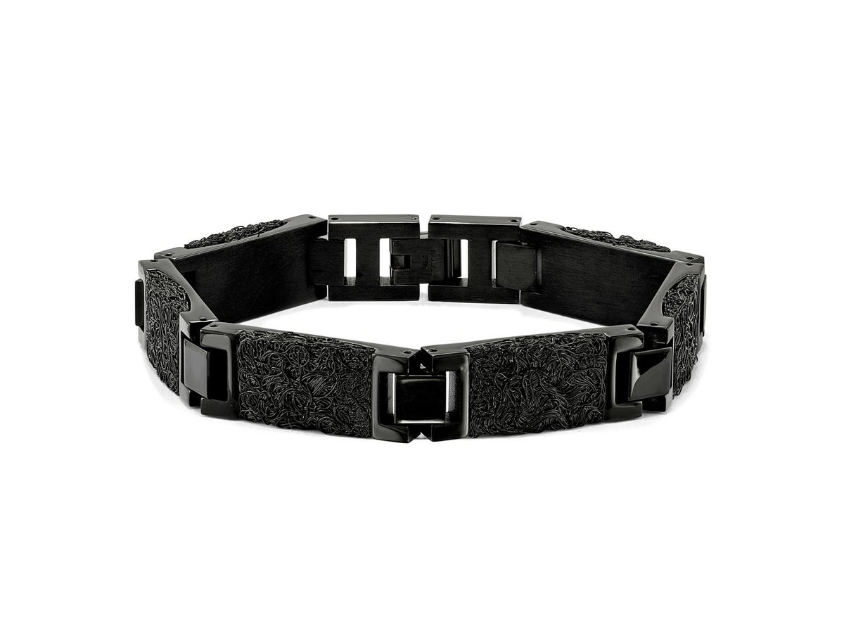 FJC Finejewelers Stainless Steel Link Black IP-plated Wire Inlay 8.5in Bracelet 8.5 Inches x 12.29 mm