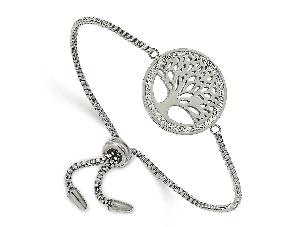 FJC Finejewelers Stainless Steel Box Polished Preciosa Crystal Tree of Life Adjustable Bracelet 22.5 mm