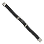 FJC Finejewelers Stainless Steel Polished Black IP-plated Black Leather 8.5in Bracelet 8.5 Inches x 10 mm
