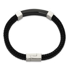 FJC Finejewelers Stainless Steel Polished Black IP-plated Black Leather 8.5in Bracelet 8.5 Inches x 10 mm