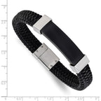 FJC Finejewelers Stainless Steel Polished Black IP-plated Black Leather 8.5in Bracelet 8.5 Inches x 10 mm