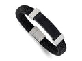 FJC Finejewelers Stainless Steel Polished Black IP-plated Black Leather 8.5in Bracelet 8.5 Inches x 10 mm