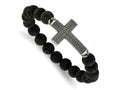 FJC Finejewelers Stainless Steel Natural Stone/Wood Antiqued GunMetal IP with Lava Stone Cross Stretch B Bracelet
