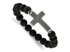 FJC Finejewelers Stainless Steel Natural Stone/Wood Antiqued GunMetal IP with Lava Stone Cross Stretch B Bracelet