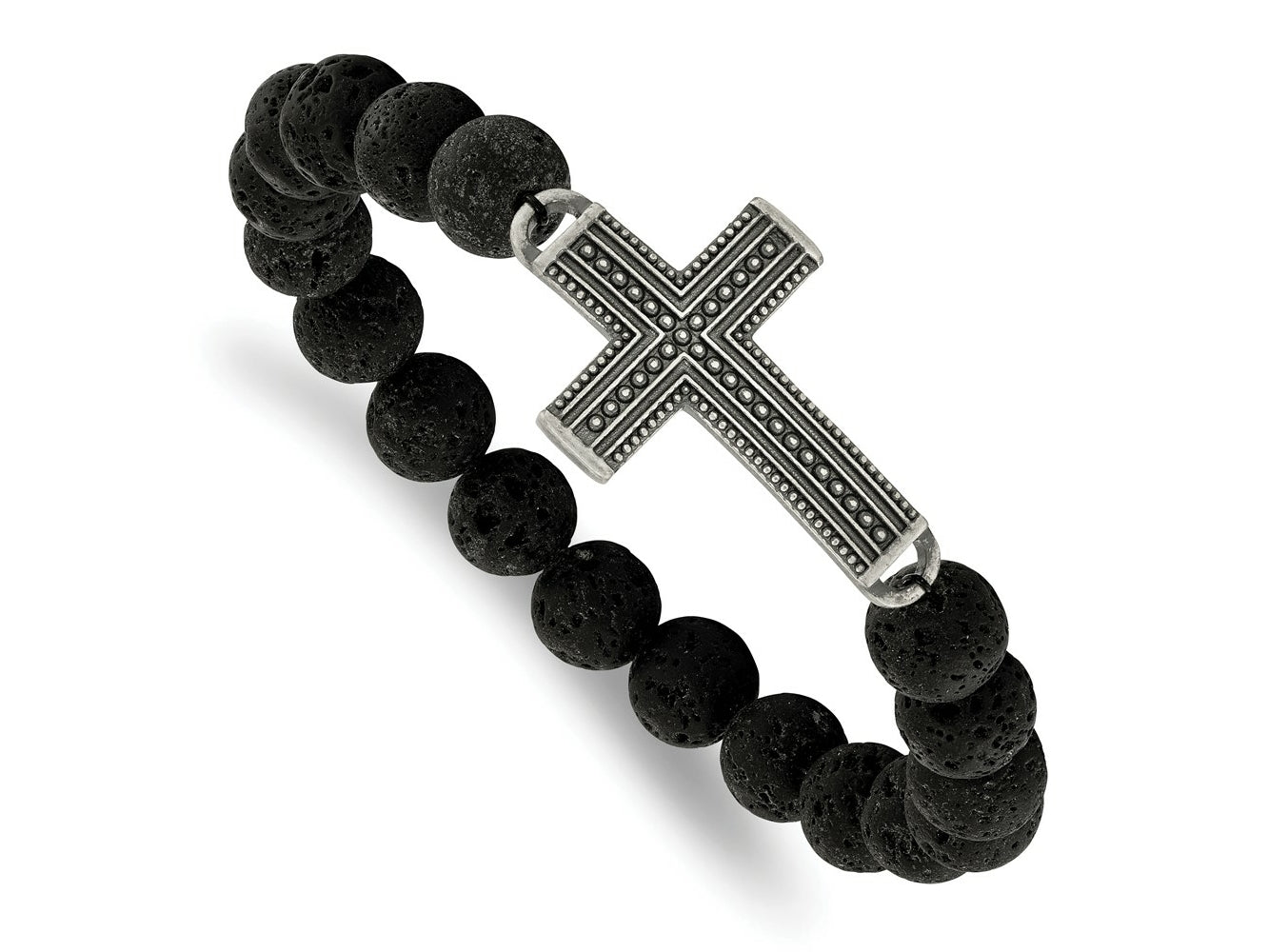 FJC Finejewelers Stainless Steel Natural Stone/Wood Antiqued GunMetal IP with Lava Stone Cross Stretch B Bracelet
