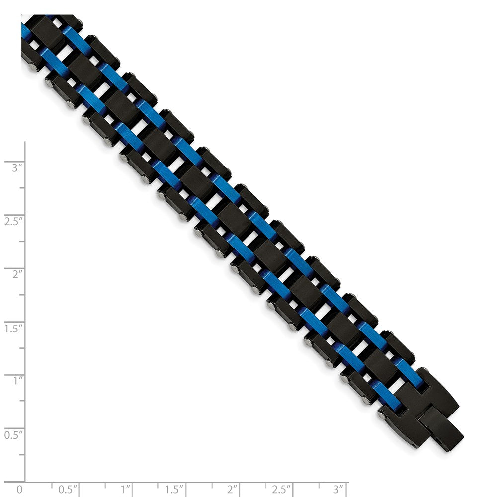 FJC Finejewelers Stainless Steel Contemporary Brushed and Black/Blue IP-plated Bracelet 8.5 Inches x 16.49 mm