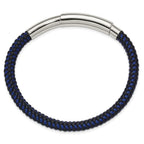 FJC Finejewelers Stainless Steel Adjustable Stretch Wrap Blue Wire and Black PU Adjst 7.75 to 8.25 Inches