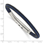 FJC Finejewelers Stainless Steel Adjustable Stretch Wrap Blue Wire and Black PU Adjst 7.75 to 8.25 Inches