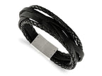 FJC Finejewelers Stainless Steel Brushed Black Leather Braided Multi-Strand 8.25in Bracelet 8.25 Inches x 22.25 mm