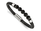 FJC Finejewelers Stainless Steel CZ Bracelet Black Leather with Lava Stones 8.75 inch Bracelet 9 Inches x 5.9 mm