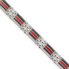 FJC Finejewelers Stainless Steel Link Black Carbon Fiber/Red Fiber Glass Inlay Bracelet 9.25 Inches x 13.87 mm