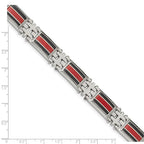 FJC Finejewelers Stainless Steel Link Black Carbon Fiber/Red Fiber Glass Inlay Bracelet 9.25 Inches x 13.87 mm