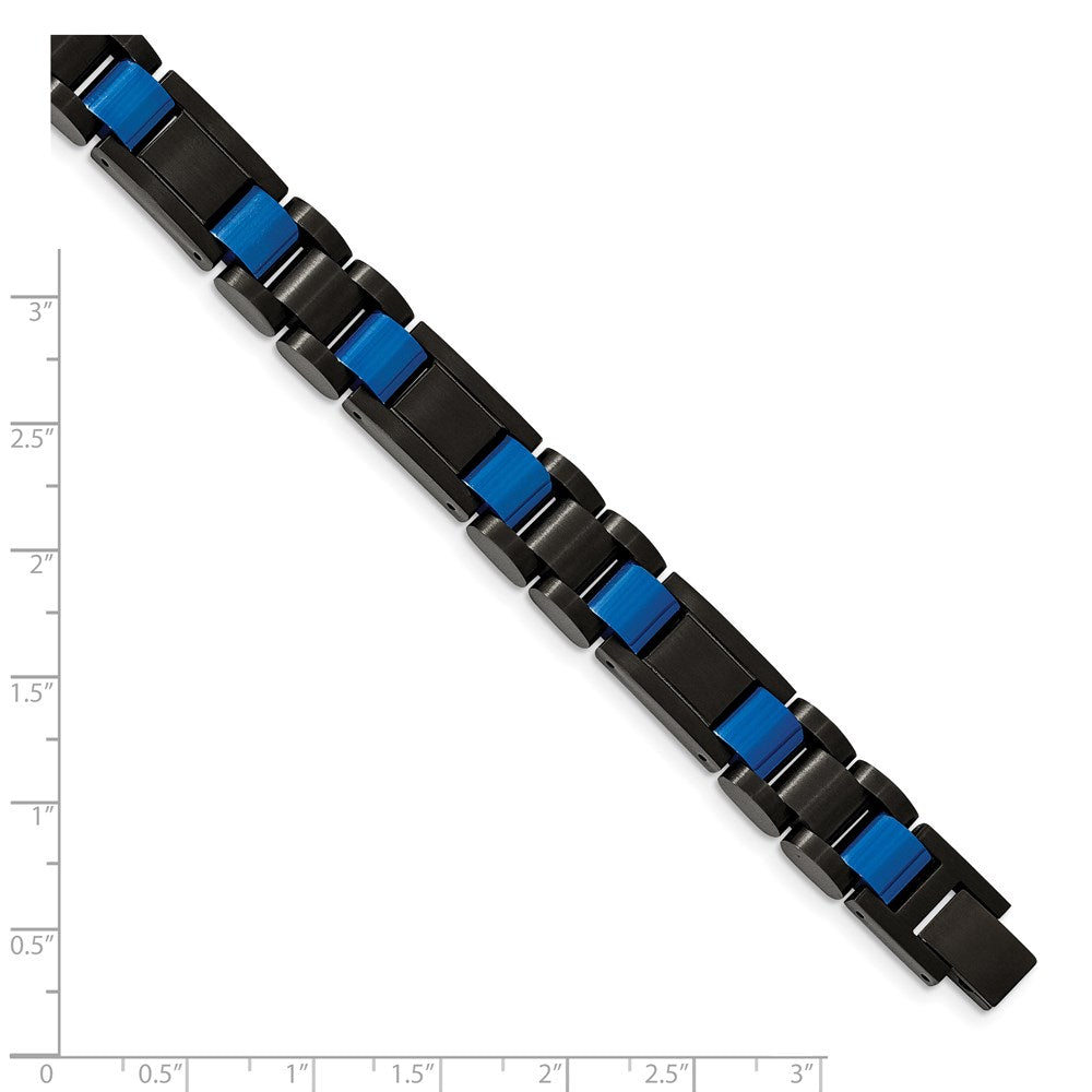FJC Finejewelers Stainless Steel Contemporary Brushed and Black and Blue IP-plated Bracelet 8.75 Inches x 10.98 mm