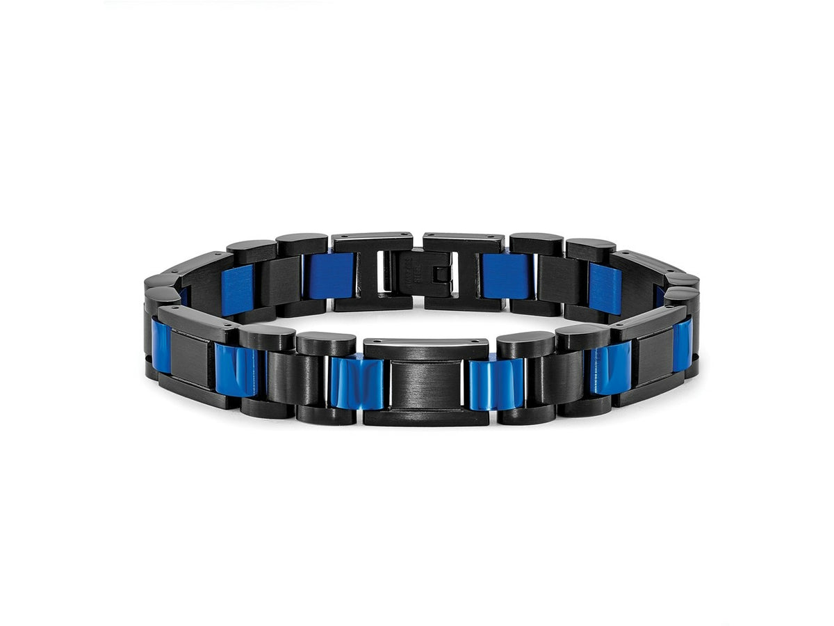 FJC Finejewelers Stainless Steel Contemporary Brushed and Black and Blue IP-plated Bracelet 8.75 Inches x 10.98 mm