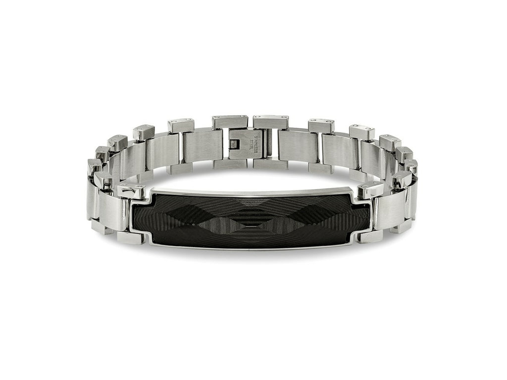 FJC Finejewelers Stainless Steel Link 8.25in Brushed and Solid Carbon Fiber Inlay Bracelet 8.25 Inches x 11.57 mm