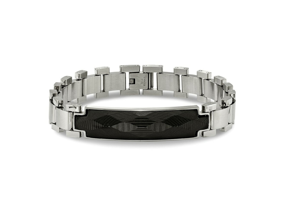 FJC Finejewelers Stainless Steel Link 8.25in Brushed and Solid Carbon Fiber Inlay Bracelet 8.25 Inches x 11.57 mm